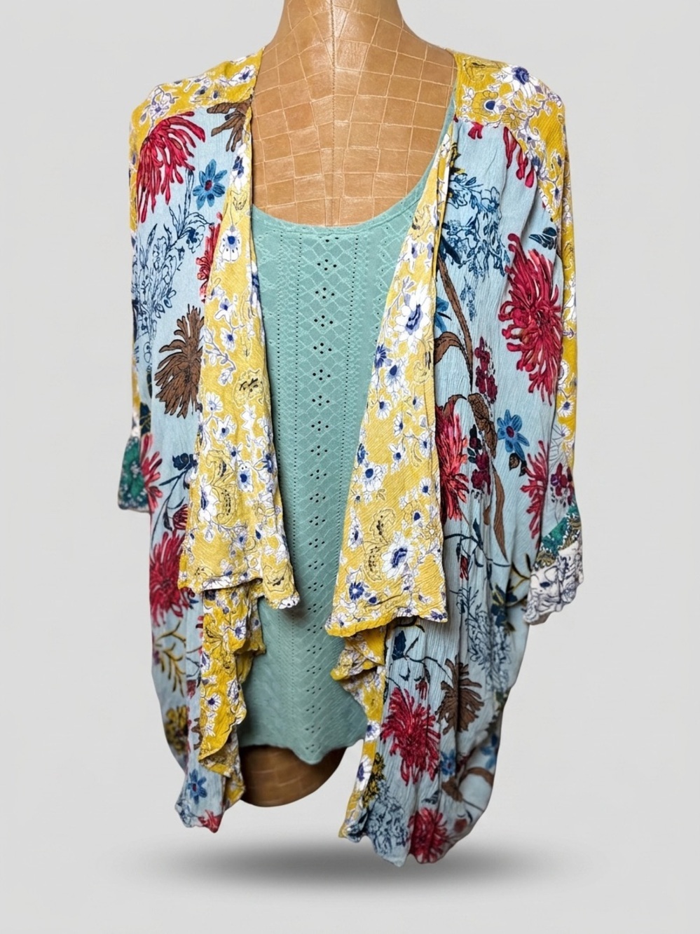 Umgee Floral Print Kimono Cardigan Lightweight Bohemian Layering Piece